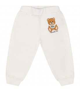 White trousers for baby kids with Teddy Bear and logo