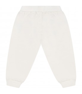 White trousers for baby kids with Teddy Bear and logo