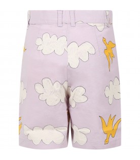 Purple shorts for kid with clouds and logo