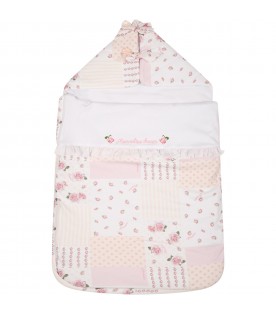Multicolor sleeping bag for baby girl with floral print and logo