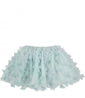 Green skirt for baby girl with tulle applications