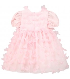 Pink dress for baby girl with tulle applications