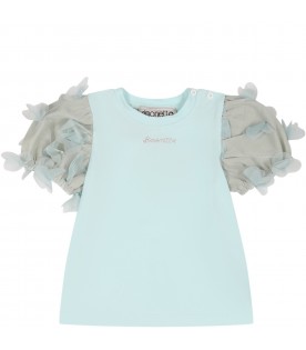 Green t-shirt for baby girl with tulle applications