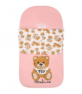 Pink sleeping-bag for baby girl with Teddy Bear and logo