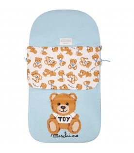 Light-blue sleeping-bag for baby kids with Teddy Bear and logo
