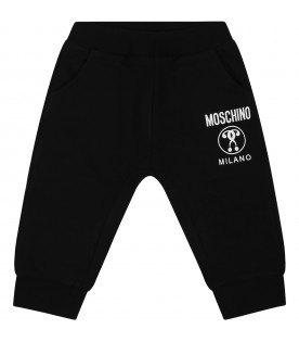 Black trousers for baby kids with print and logo