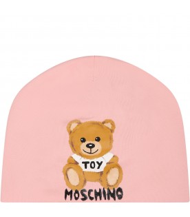 Pink cap for girl with Teddy bear and logo