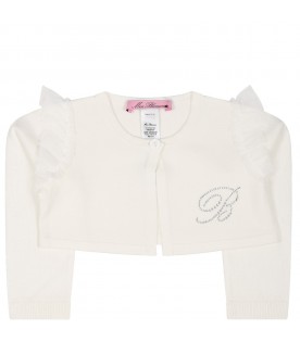 White cardigan for baby girl with logo