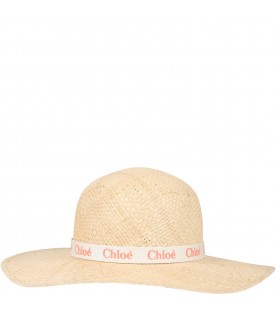 Beige hat for girl with logo