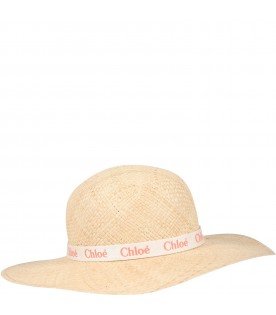 Beige hat for girl with logo