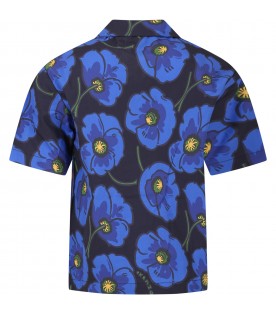 Blue shirt for boy with iconic poppies and logo