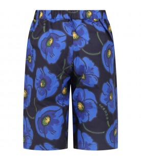 Blue shorts for boy with iconic poppies and logo