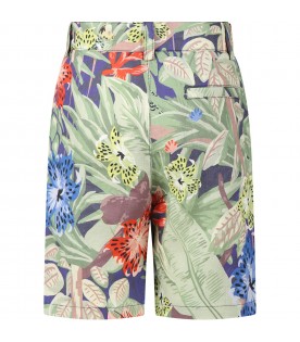 Multicolor shorts for boy with jungle print and logo