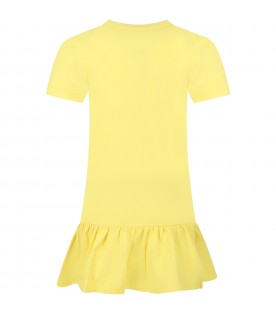 Yellow dress for girl with print and logo