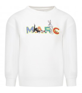 White sweatshirt for boy with print and logo