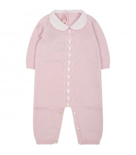 Pink onesie for for baby girl with white details