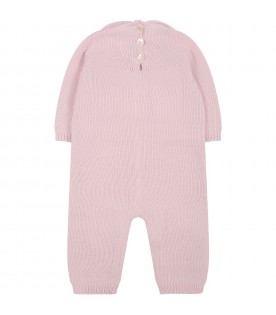 Pink onesie for for baby girl with white details