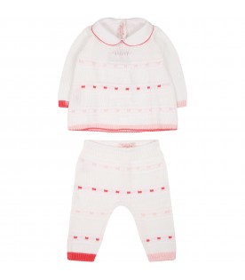 White suit for baby girl with multicolor details