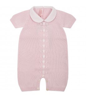 Pagliaccetto rosa per neonata con dettagli bianchi