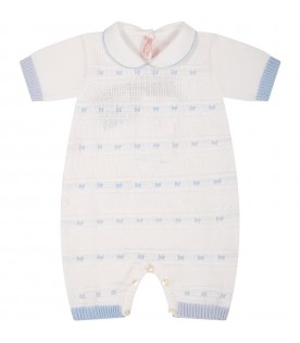White romper for for baby boy with light blue details