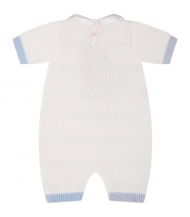 White romper for for baby boy with light blue details