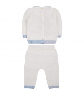 White suit for baby boy with light blue details