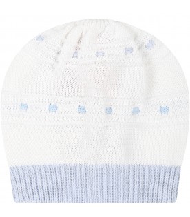 White hat for baby boy with  light blue details