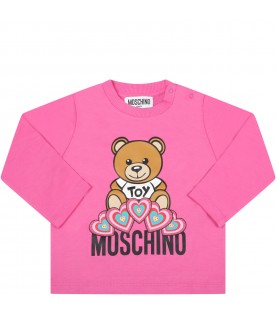 Fuchsia t-shirt for baby girl with teddy bear
