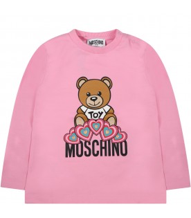 Pink t-shirt for baby girl with teddy bear