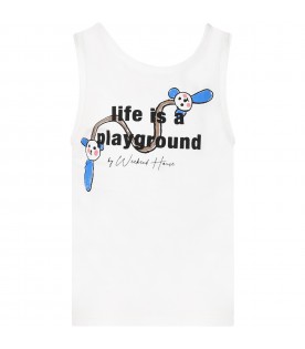 White t-shirt for kids with print, logo and "Life is a playground" writing,
