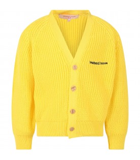 Yellow cardigan for kids with logo