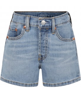 Light blue shorts for girl with logo