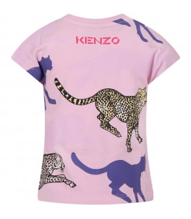 Pink t-shirt for girl with tiger and logo