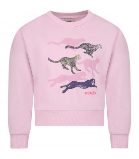Pink sweater for girl with print and logo