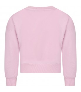 Pink sweater for girl with print and logo