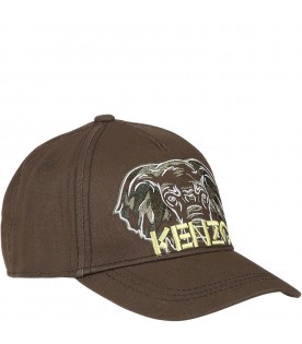 Green hat for kids with logo and elephant