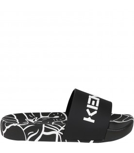 Black slippers for kids with logo