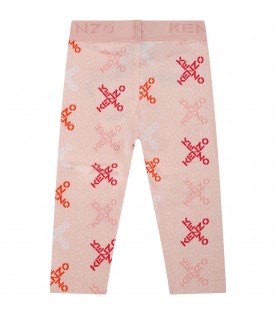 Pink leggings for baby girl with logo