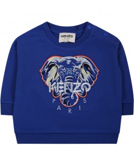 Blue sweatshirt for baby kids with logo and elephant