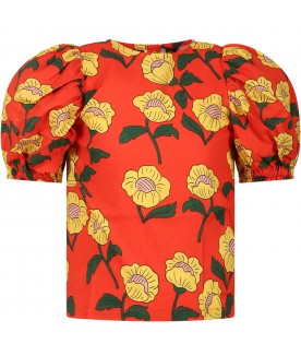 Orange shirt for girl with floral print