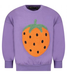 Purple sweatshirt for girl with strawberry patch