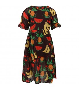 Multicolor dress for girl with fruit print