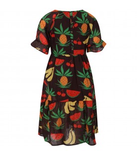 Multicolor dress for girl with fruit print