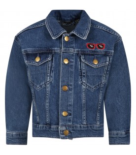 Blue jacket for kids with embrodery and logo