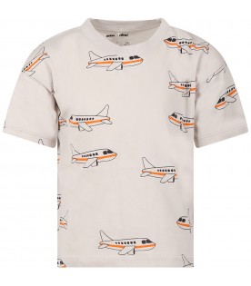 T-shirt avorio per bambino con stampa aereo