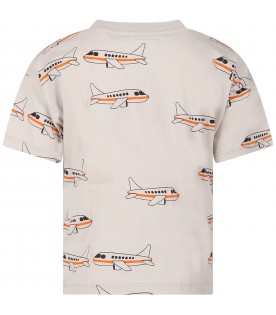 T-shirt avorio per bambino con stampa aereo