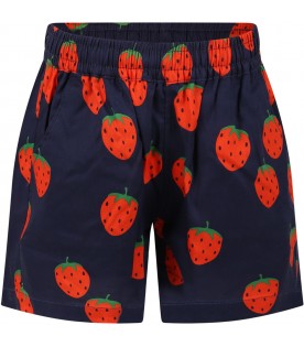 Blue shorts for kids with strawberry print