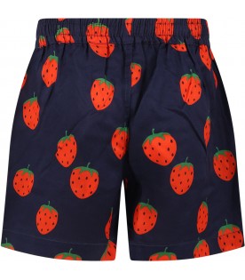 Blue shorts for kids with strawberry print