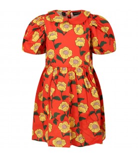 Orange dress for girl with flowers print