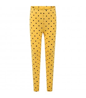 Yellow leggings for girl with black polka dots